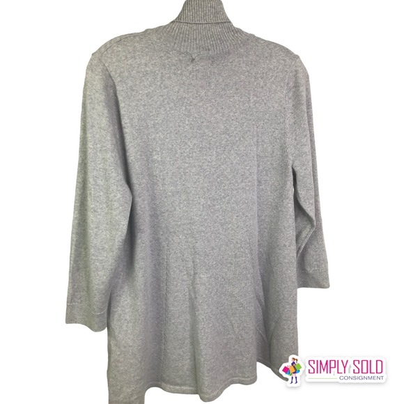 Lands' End Women's Sweater Turtle Neck 100% Merino Wool Gray Knit Pullover Sz L - Picture 2 of 7
